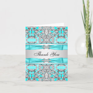 Silver & Teal Blue Silver Thank You Cards