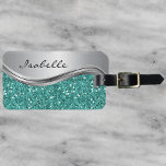 Silver Teal Faux Glitter Glam Personalised Metal Luggage Tag<br><div class="desc">This design may be personalised in the area provided by changing the photo and/or text. Or it can be customised by clicking Personalise this Template and then choosing the click to customise further option and delete or change the colour of the background, add text, change the text colour or style,...</div>