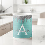 Silver Teal Glitter Brushed Metal Monogram Name Coffee Mug<br><div class="desc">Silver and Teal Aqua Blue Faux Foil Metallic Sparkle Glitter Brushed Metal Monogram Name and Initial Coffee Cup or Mug. This makes the perfect sweet 16 birthday,  wedding,  bridal shower,  anniversary,  baby shower or bachelorette party gift for someone that loves glam luxury and chic styles.</div>