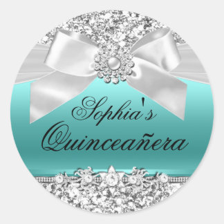 Silver Teal Glitter & Jewel Bow Sticker