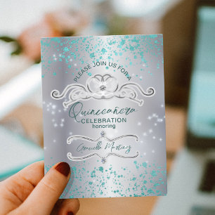 Silver Teal Jewelled Tiara Quinceañera Postcard