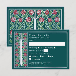 Silver Teal Medieval Floral Sword Wedding RSVP Card