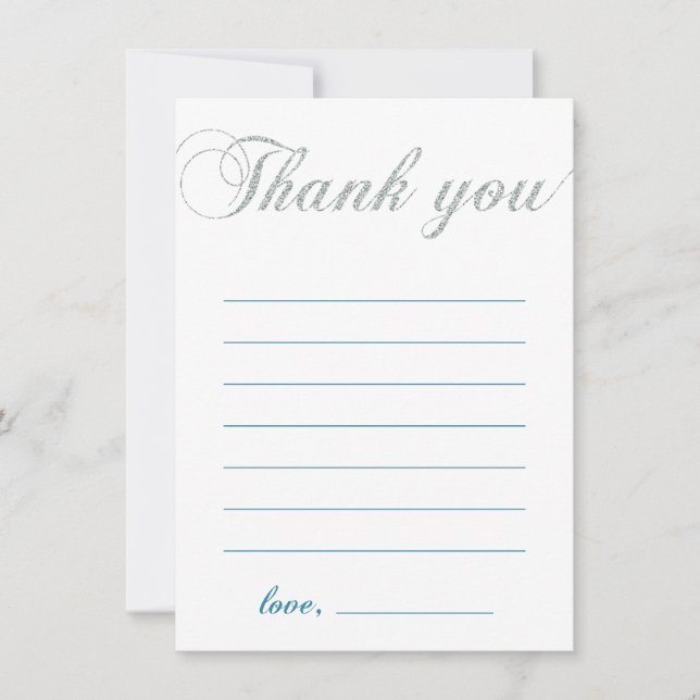 Silver & Teal | Modern Boy Party Thank You Note Card (Front)