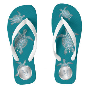 Silver Teal Sea Turtle Jandals