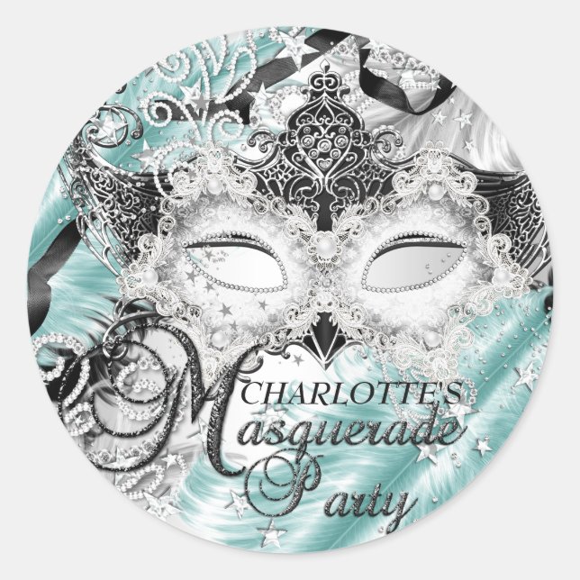 Silver Teal Sparkle Mask Masquerade Sticker (Front)