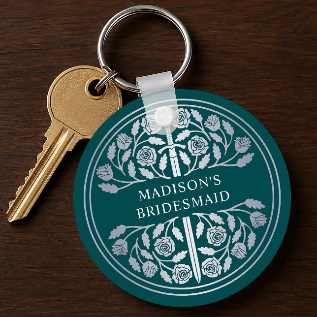 Silver Teal Sword Bridesmaid Royal Wedding Gift Key Ring (Creator Uploaded)