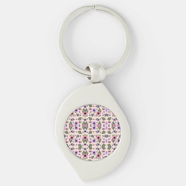 Silver teardrop keychain with a colorful mosaic (Front)