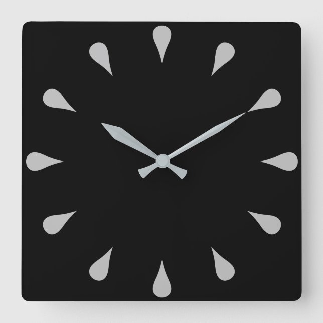 Silver teardrops square wall clock (Front)