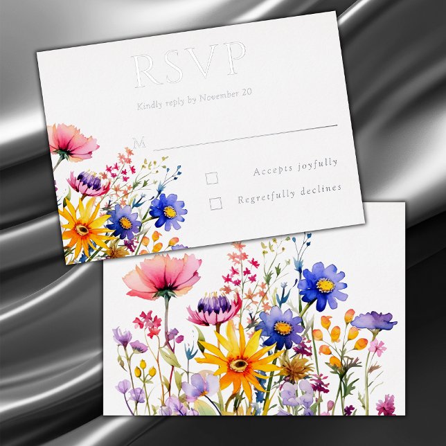 Silver Text Country Wildflower Wedding RSVP (Creator Uploaded)