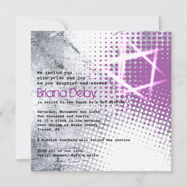 SILVER TEXTURE STAR Bar Bat Mitzvah Invitation (Front)