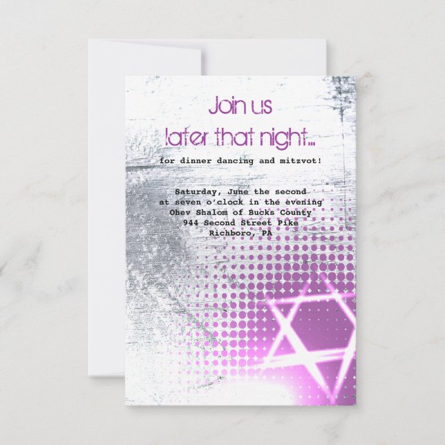 SILVER TEXTURE STAR Bar Bat Mitzvah Party Card (Front)