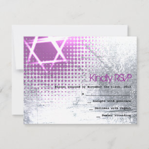 SILVER TEXTURE STAR Bar Bat Mitzvah Reply Card