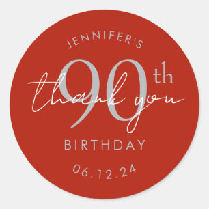 Silver "Thank You" 90th Birthday Party Red Classic Round Sticker