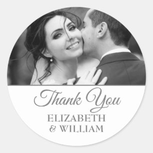 Silver Thank You Script Wedding Anniversary Photo Classic Round Sticker