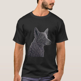 Silver Thread Heeler: A Linear Dog Portrait T-Shirt