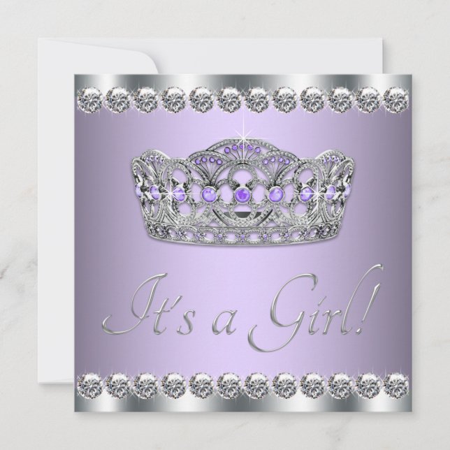 Silver Tiara Lavender Purple Baby Shower Invitation (Front)