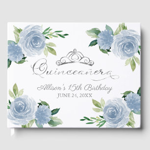 Silver Tiara Light Blue Floral Quinceanera Guest Book