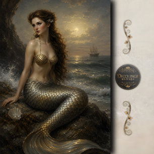 Silver Tide Mermaid Decoupage Tissue Paper