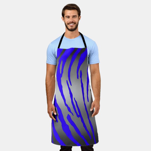 Silver Tiger Stripes Blue Apron (Worn)