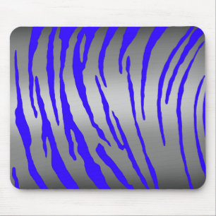 Silver Tiger Stripes Blue Mouse Pad