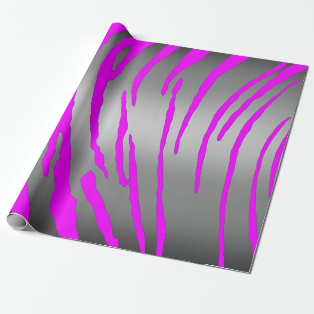 Silver Tiger Stripes Pink Wrapping Paper (Unrolled)