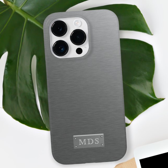 Silver Titanium Grey Case-Mate iPhone Case (A classic and timeless faux brushed metal phone case with space for your initials)