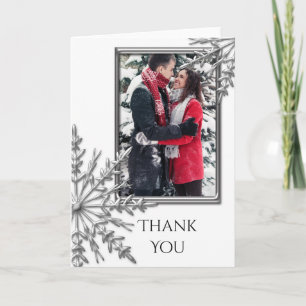 Silver Tone Winter Snowflake Thank You Note Photo Card