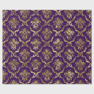 Silver Tones Floral Pattern Purple Background Wrapping Paper