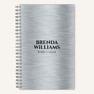 Silver tones metallic brushed aluminium texture notebook