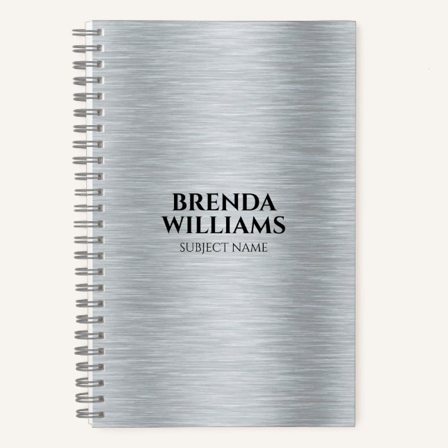Silver tones metallic brushed aluminium texture notebook (Front)