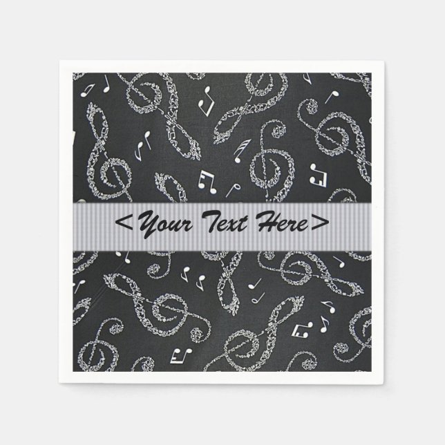 Silver Treble Clefs Stylish Personalise Napkins (Front)