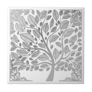 Silver tree of life ceramic tile