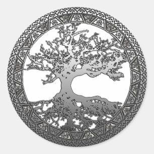 Silver Tree of Life Classic Round Sticker