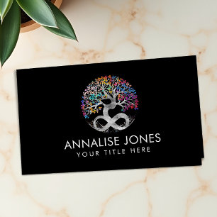 Silver Tree of Life - Infinity - Colourful Leaves Business Card