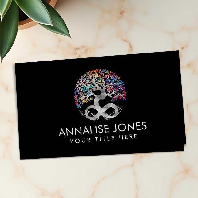 Silver Tree of Life - Infinity - Colourful Leaves Business Card (Creator Uploaded)