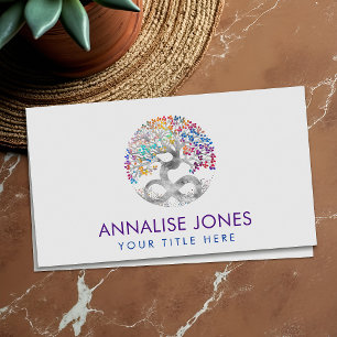 Silver Tree of Life - Infinity - Colourful Leaves Business Card