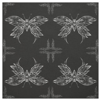 Silver Tribal Butterfly Goth Quilt Block Fabric