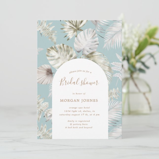 Silver Tropical Foliage Bridal Shower Invitation (Standing Front)