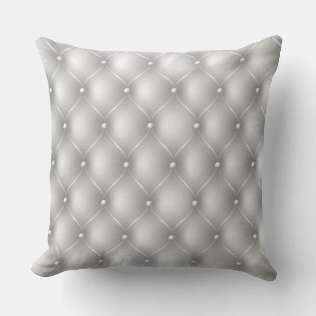 Silver Tufted Leather Look Print Throw Pillow (Front)