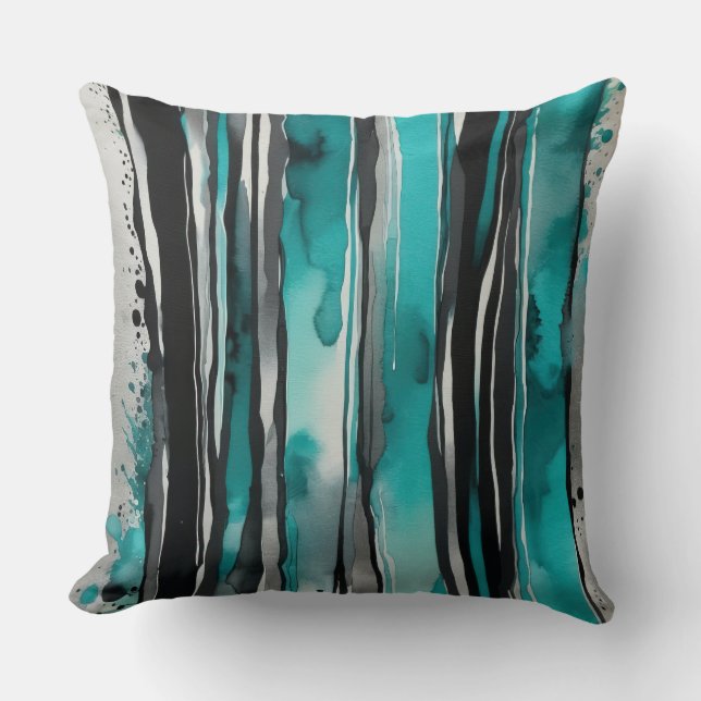 Silver Turquoise black and white splash Cushion (Front)
