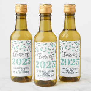 Silver Turquoise Glitter Class of 2025 Graduation Wine Label