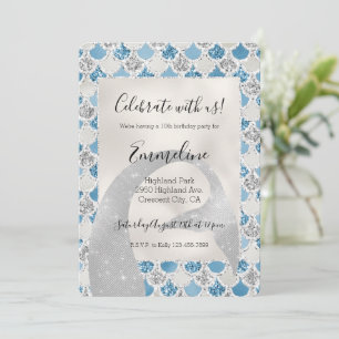 Silver Turquoise Pearl Glitter Mermaid Sparkle Invitation