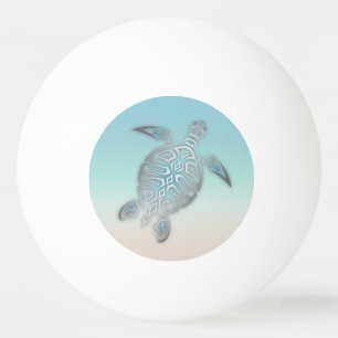 Silver Turquoise Sea Turtle Beach Style Ping Pong Ball