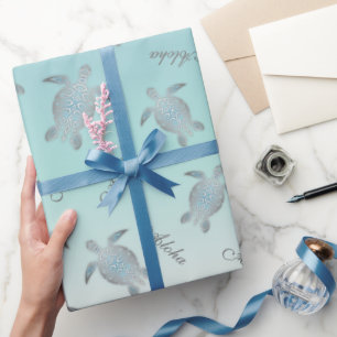 Silver Turquoise Sea Turtles Aloha Coastal  Wrapping Paper