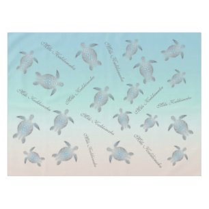 Silver Turquoise Sea Turtles Coastal Pattern  Tablecloth