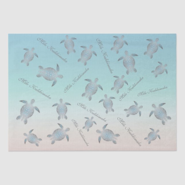 Silver  Turquoise Sea Turtles Pattern Tissue Paper (Front)