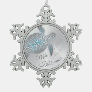 Silver Turtle   Mele Kalikimaka   Snowflake Pewter Christmas Ornament