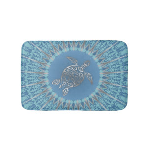 Silver Turtle Tropical Coastal Mandala Bath Mat