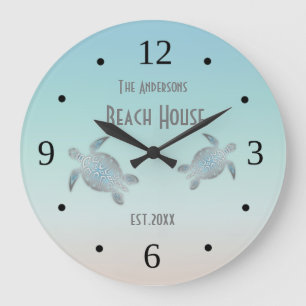 Silver Turtles Beach House Numbers Large Clock