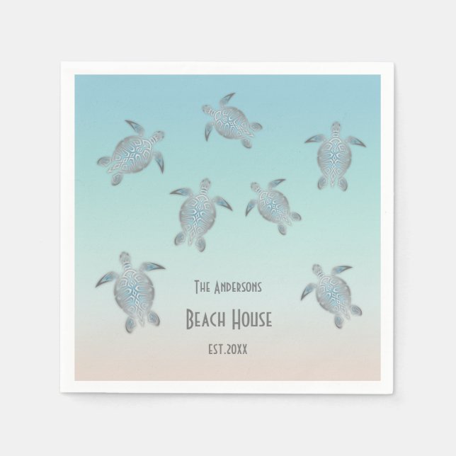 Silver Turtles Beach Style Custom Text Napkin (Front)